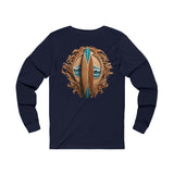 Custom Waverider Coffee Company Wood Surfboard Art Logo Designed Jersey Long Sleeve Tee