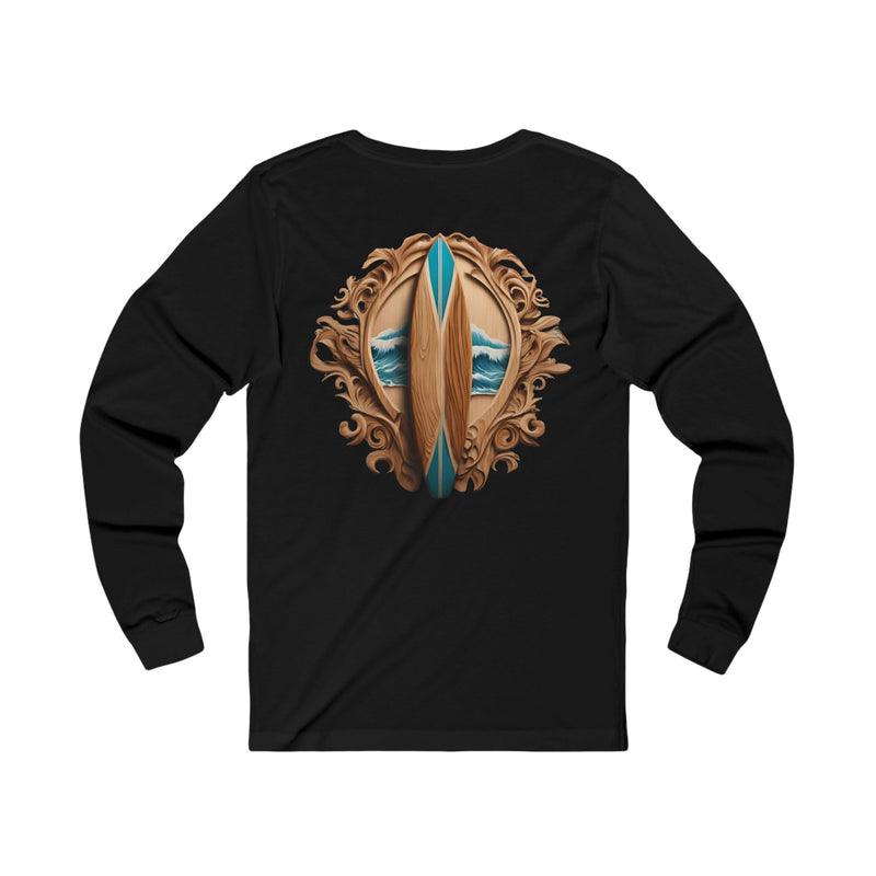 Custom Waverider Coffee Company Wood Surfboard Art Logo Designed Jersey Long Sleeve Tee