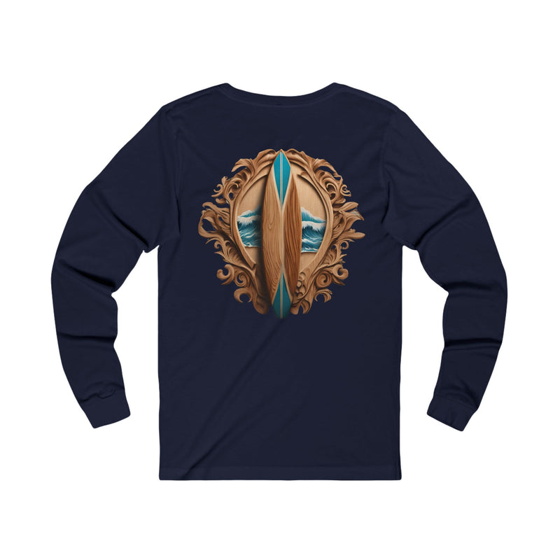 Custom Waverider Coffee Company Wood Surfboard Art Logo Designed Jersey Long Sleeve Tee